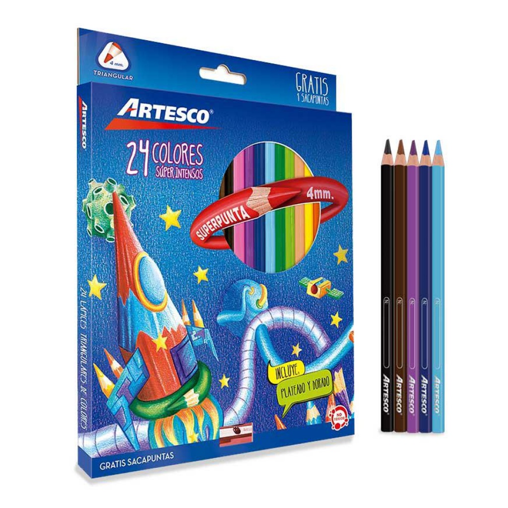 Lápices de colores Artesco 4 mm triangulares 24