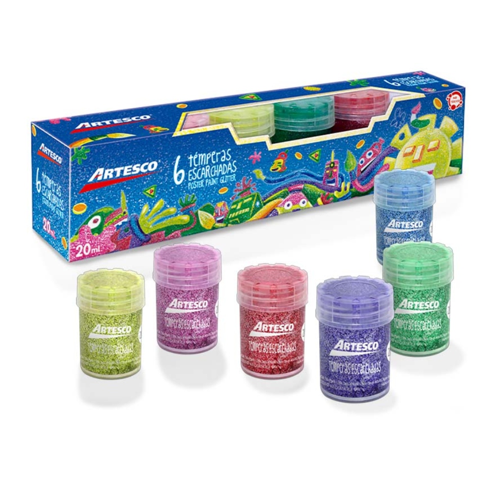 Artesco tempera escarchada set x 6 colores x 20 ml.