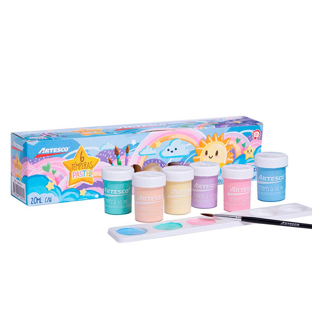 Artesco set de temperas pastel x 6 + pincel + paleta
