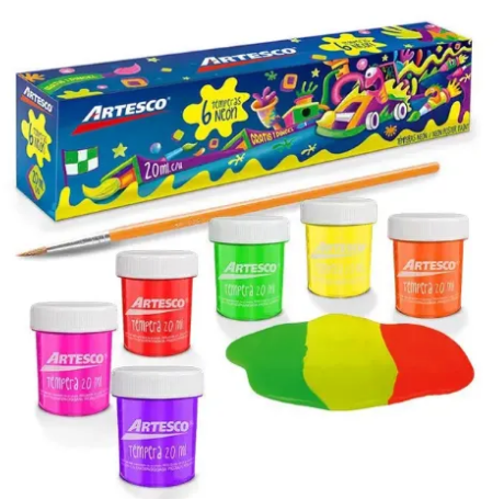 Artesco Tempera Neon set x 6 Colores 20 ml. + pincel