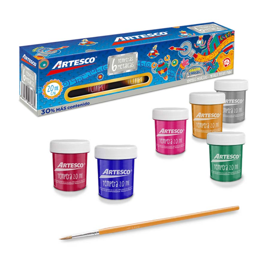 [A-13094012] Artesco Tempera metálica set x 6 colores 20 ml + pincel