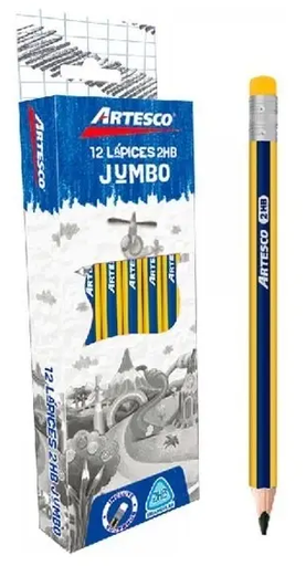 [AR163170032] Artesco lapices jumbo 2 HB con goma caja x 12.