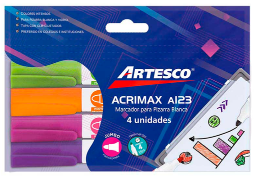 [7040102] Artesco Marcador Pizarra Acrimax Estuche x 4 Colores Juv.