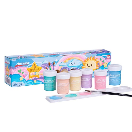 [13094015] Artesco set de temperas pastel x 6 + pincel + paleta