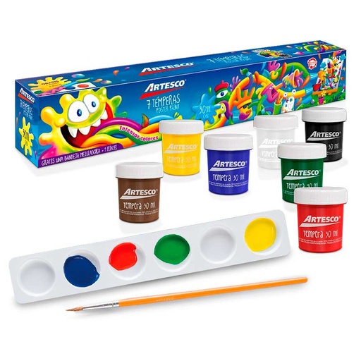 [SET7] Temperas Artesco Set x 7 (30 ml c/u) + Pincel + Paleta