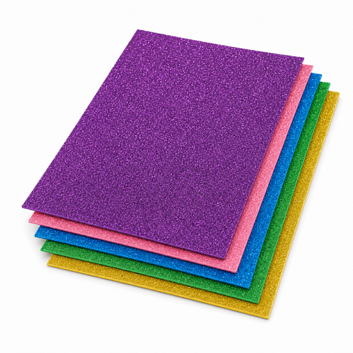 [W0646] Goma Eva brillantina A4 Paquete X 5 Colores Surtidos