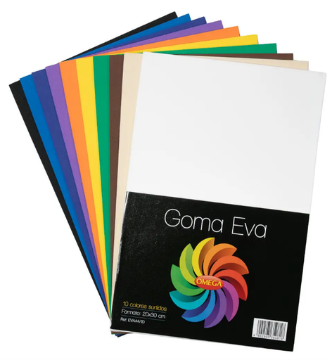 [W0645] Goma Eva Autoadhesiva Omega A4 Paquete X 10 Colores Surtidos