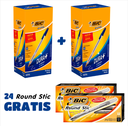 Pack Bic 2 cajas cristal azul x 50 + 2 cajas Round Stick x12 negro.
